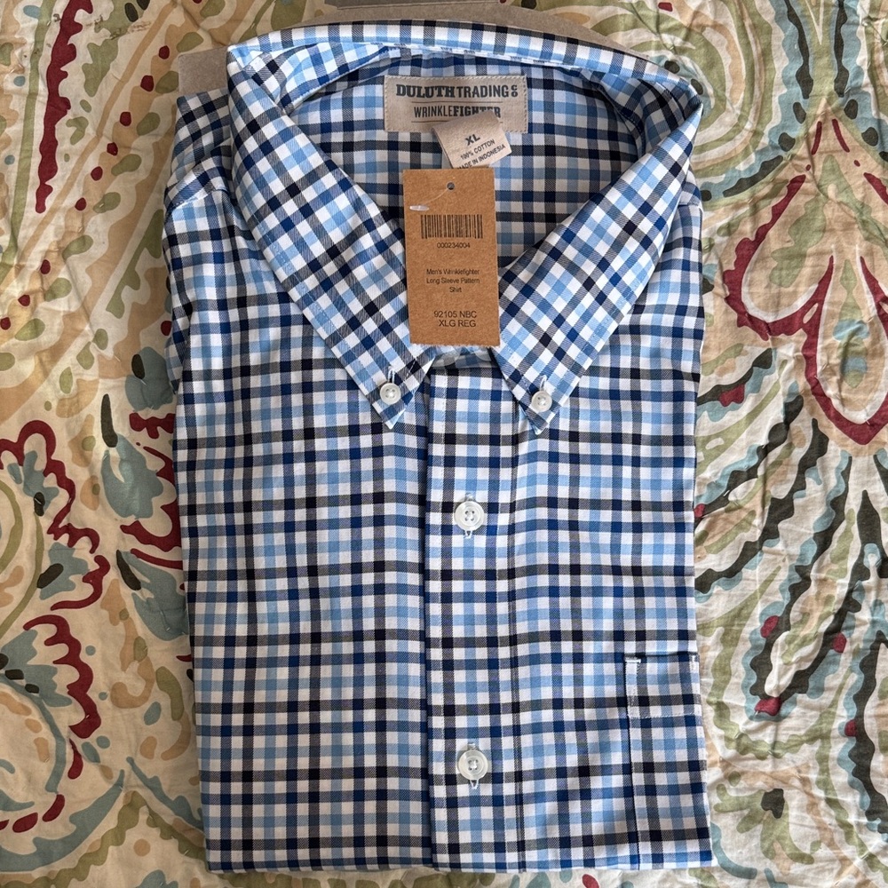 Duluth Trading Co Blue and White Plaid Men's Shirt